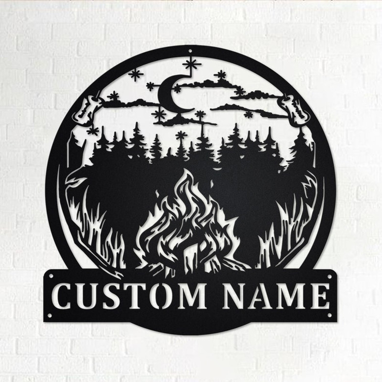 Custom Outdoor Campfire Metal Wall Art, Personalized Campfire Name Sign Decoration For Room, Campfire Home Decor, Custom Campfire, Camping