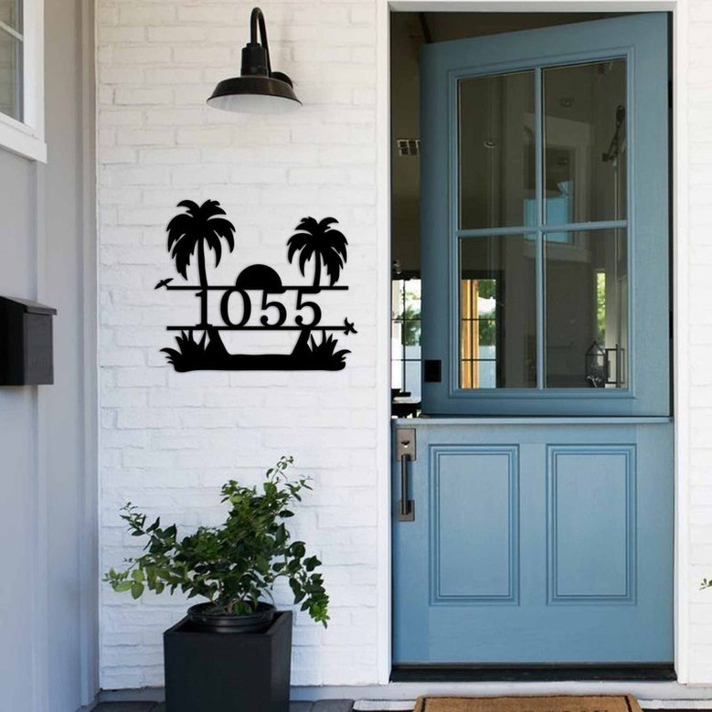 Palm Tree Address Sign, Beach Address Plaque, Sunset Address Numbers, Personalized Steel Address Plaque, Beach Mailbox Numbers, Palm Tree