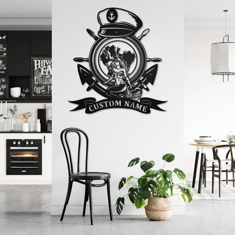 Custom Mermaid Sailor Anchor Compass Metal Wall Art, Personalized Sailor Name Sign Decoration For Room, Sailor Home Decor, Custom Sailor