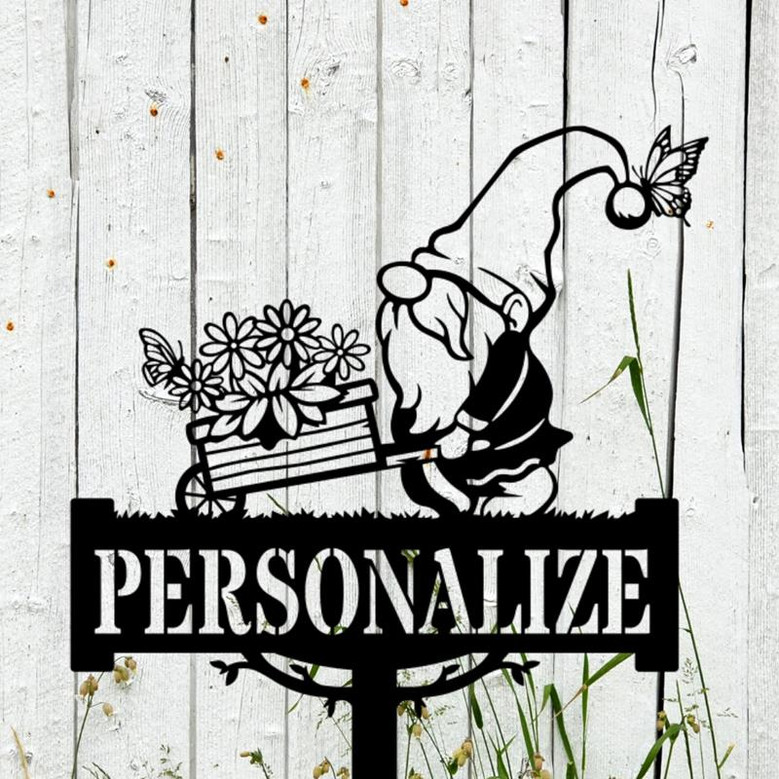 Personalized Garden Gnome Stake, Gift For Garden Lover
