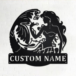 Custom Mermaid Metal Wall Art, Personalized Mermaid Name Sign Decoration For Room