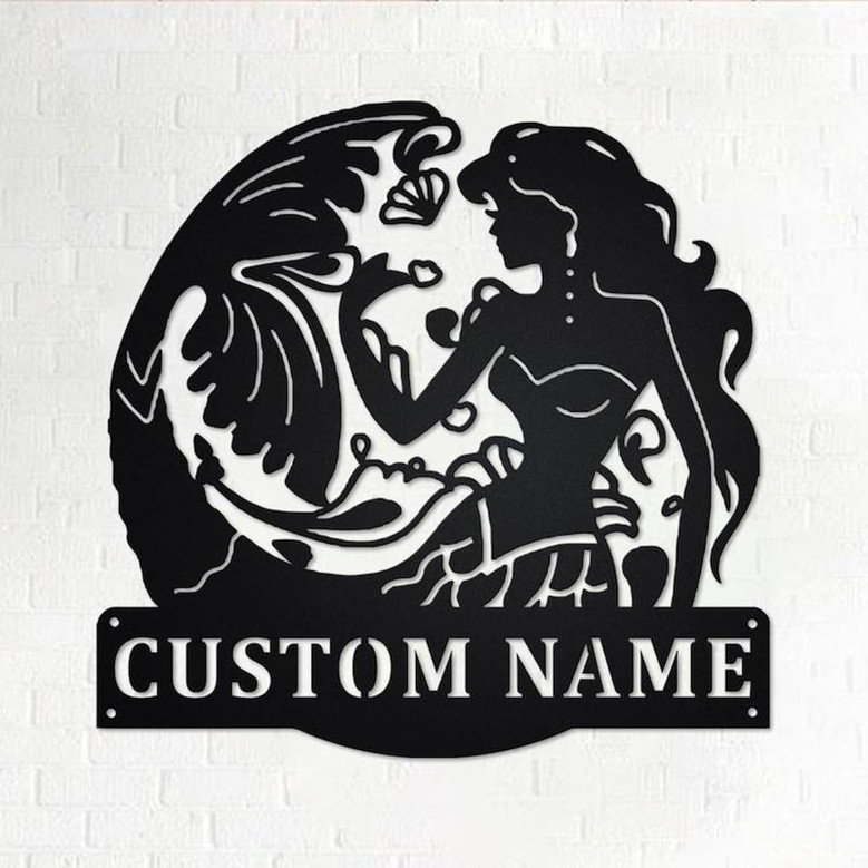 Custom Mermaid Metal Wall Art, Personalized Mermaid Name Sign Decoration For Room