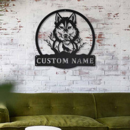 Personalized Wolf Monogram Metal Sign Art | Custom Wolf Monogram Metal Sign | Wolf Monogram Gifts Funny
