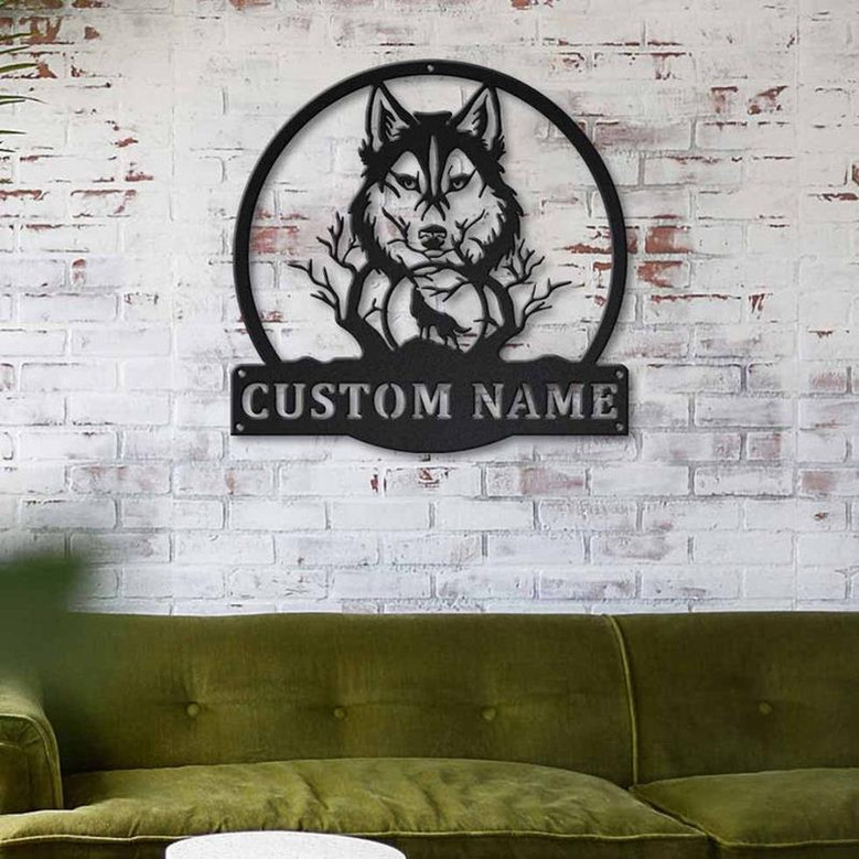 Personalized Wolf Monogram Metal Sign Art | Custom Wolf Monogram Metal Sign | Wolf Monogram Gifts Funny