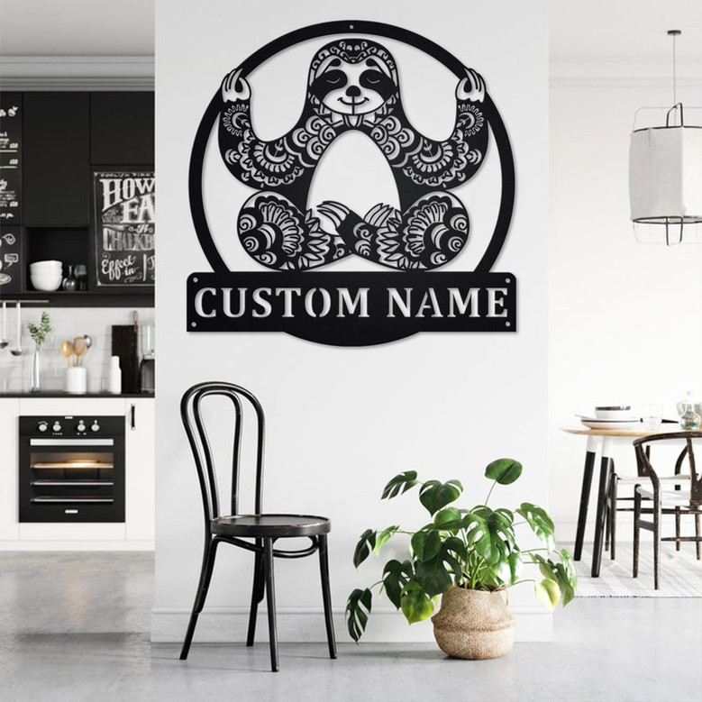 Custom Sloth Mandala Yoga Metal Wall Art, Personalized Sloth Name Sign Decoration For Room, Sloth Home Decor, Custom Sloth, Mandala Yoga