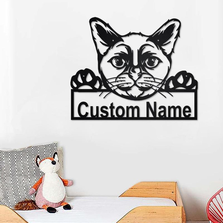 Custom Burmese Cat Metal Wall Art, Personalized Burmese Cat Name Sign Decoration For Room, Burmese Cat Home Decor, Custom Burmese Cat