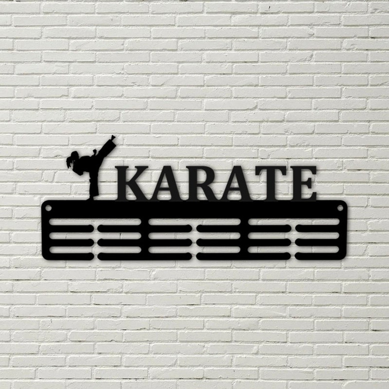 Customized Karate Sport Medal Hanger Metal sign - 12 Rungs for medals & Ribbons, Show Team Spirit, metal sign, art, wall decor, karate metal