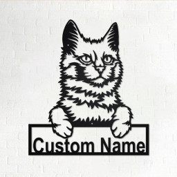 Custom Turkish Angora Cat Metal Wall Art, Personalized Turkish Angora Cat Name Sign Decoration For Room, Turkish Angora Cat Home Decor