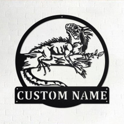 Custom Iguana Lizard Metal Wall Art, Personalized Iguana Lizard Name Sign Decoration For Room, Iguana Lizard Metal Home Decor