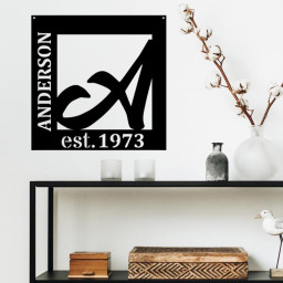 Custom Family Name Square Monogram Metal Sign, Housewarming Gift