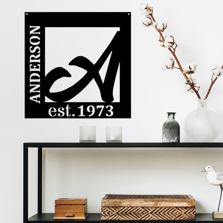 Custom Family Name Square Monogram Metal Sign, Housewarming Gift
