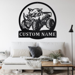 Custom Rhino Monster Truck Metal Wall Art, Personalized Monster Truck Name Sign Decoration For Room, Monster Truck Home Decor, Monster Truck