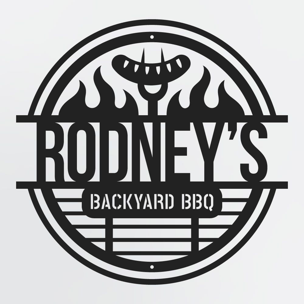 Barbecue Sign With Flames Custom Text, Personalized Metal Sign For Outdoor Grill