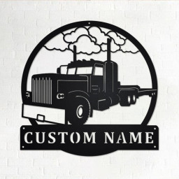 Custom Flat Bed Semi Truck Metal Wall Art, Personalized Truck Driver Name Sign Decoration For Room, Bed Semi Truck Home Decor, Custom Truck