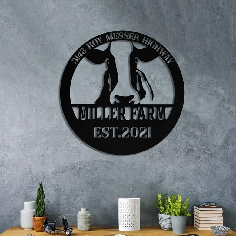 Personalized Metal Farm Sign Cow Cattle Monogram Custom Outdoor Farmhouse Front Gate Entry Road Wall Decor Art Gift
