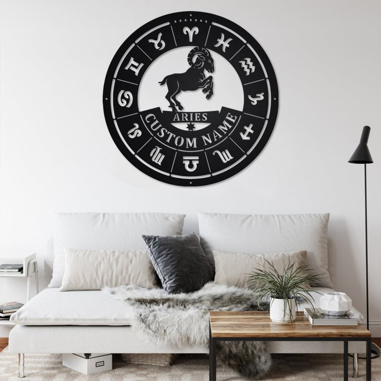 Custom Aries Zodiac Metal Wall Art, Personalized Aries Zodiac Name Sign Decoration For Room, Horoscope Home Decor, Custom Aries Zodiac