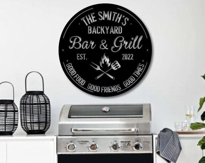 Outdoor Personalized Bar and Grill Sign-Custom Metal Signs-Metal Wall Art-Last Name Sign-Family Name Sign-Personalized Wedding Gift