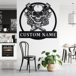 Custom Barbershop Skull Metal Wall Art, Personalized Barbershop Name Sign Decoration For Room, Barbershop Metal Home Decor,Custom Barbershop