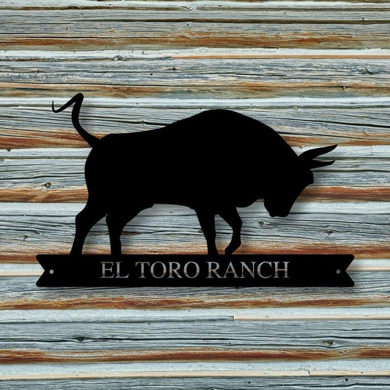 Custom Family Name Bull Sign Metal Bull Sign Farmhouse Decor Outdoor Family Sign Outdoor Decor Wall Art Metal Sign Bull Ranch Sign