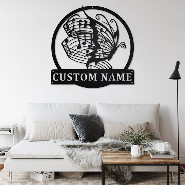 Custom Butterfly Music Metal Wall Art, Personalized Butterfly Music Name Sign Decoration For Room,Butterfly Music Home Decor,Butterfly Music