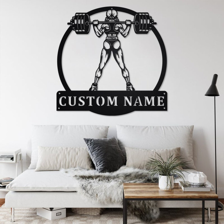 Custom Powerlifting Girl Metal Wall Art, Personalized Powerlifting Name Sign Decoration For Room, Powerlifting Metal Home Decor,Powerlifting