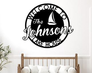 Personalized Family Lake House with Established Date Metal Sign-Metal Sign-Metal Letter Sign--Family Name Sign-Circle Sign-Last Name Sig