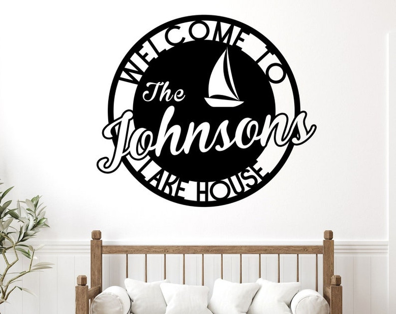 Personalized Family Lake House with Established Date Metal Sign-Metal Sign-Metal Letter Sign--Family Name Sign-Circle Sign-Last Name Sig