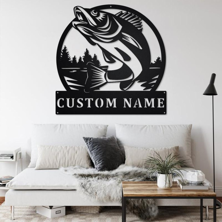 Custom Walleye Fishing Metal Wall Art, Personalized Walleye Fisher Name Sign Decoration For Room, Walleye Fishing Metal Home Decor, Walleye