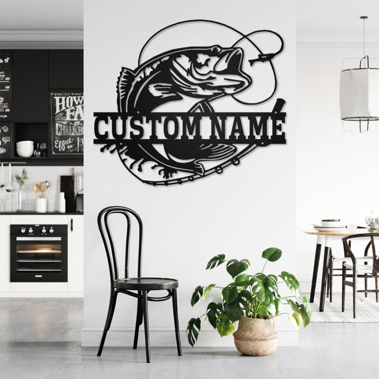 Custom Bass Fishing Metal Wall Art, Personalized Bass Fishing Name Sign Decoration For Room, Bass Fishing Home Decor, Custom Bass Fishing