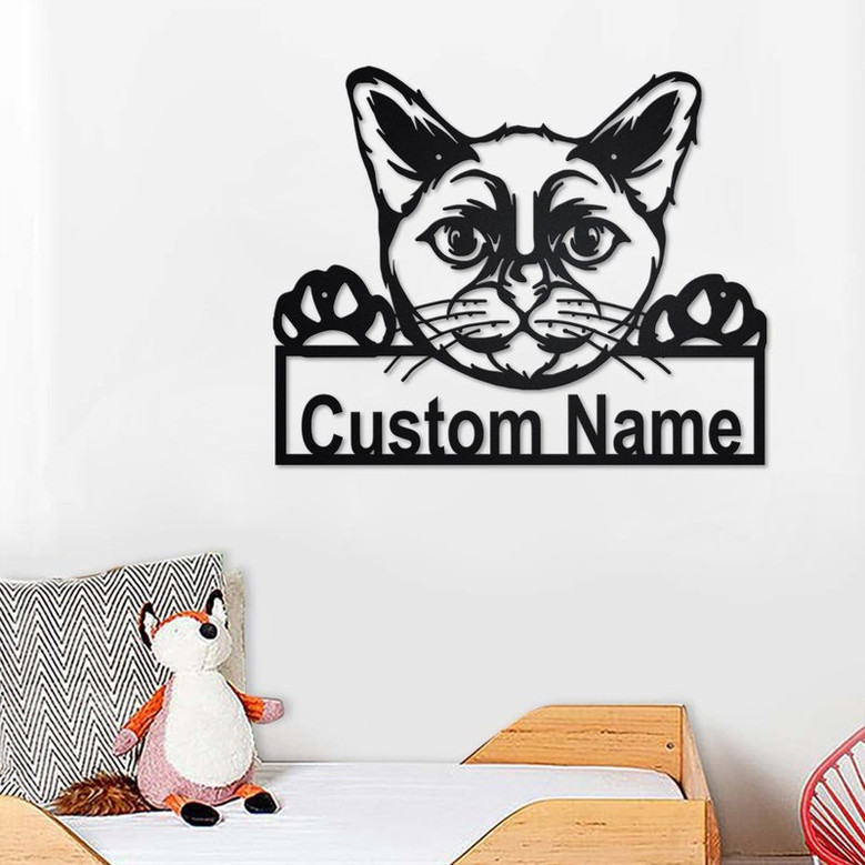 Custom Burmese Cat Metal Wall Art, Personalized Burmese Cat Name Sign Decoration For Room, Burmese Cat Home Decor, Custom Burmese Cat