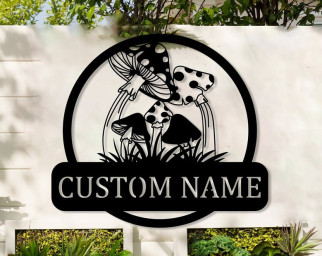 Custom Mushrooms Metal Wall Art, Mushrooms Monogram Sign, Personalized Mushrooms Sign Art