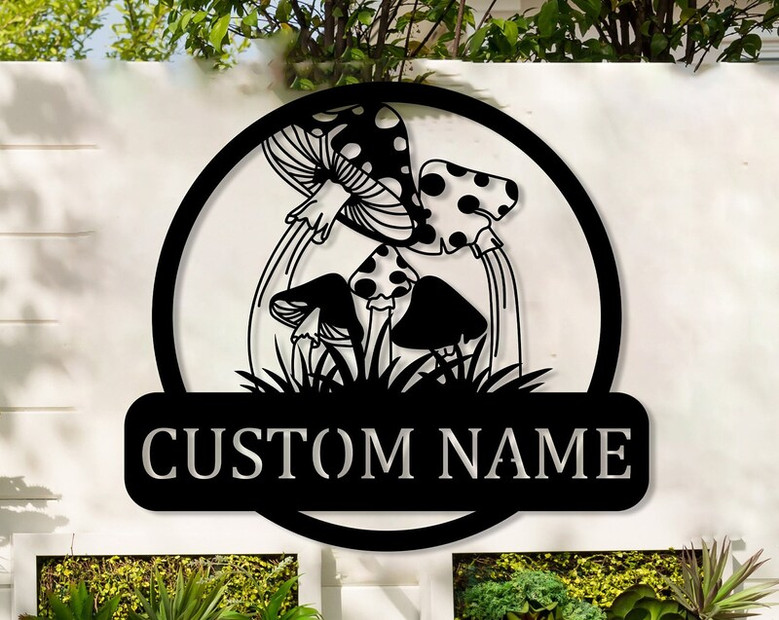 Custom Mushrooms Metal Wall Art, Mushrooms Monogram Sign, Personalized Mushrooms Sign Art