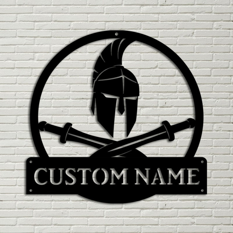Personalized Spartan Warrior Monogram Metal Sign Art, Custom Spartan Warrior Metal Wall Art, Spartan Antler Decor Housewarming Outdoor