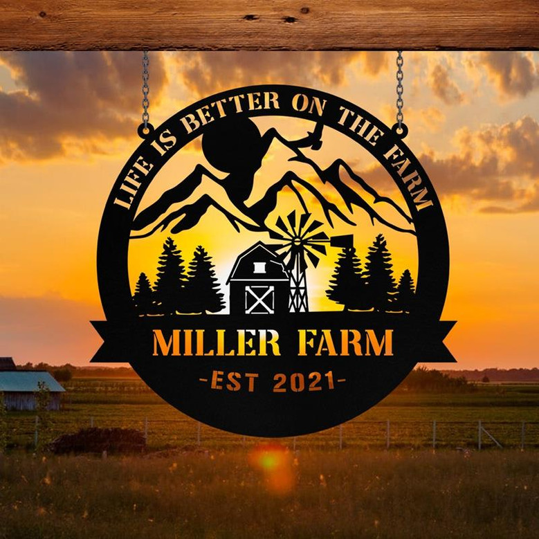 Personalized Metal Farm Sign Barn Monogram Custom Outdoor Farmhouse Entry Road Front Gate Wall Decor Gift