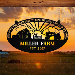 Personalized Metal Farm Sign Barn Rooster Tractor Monogram Custom Outdoor Farmhouse Entry Road Front Gate Wall Decor Gift