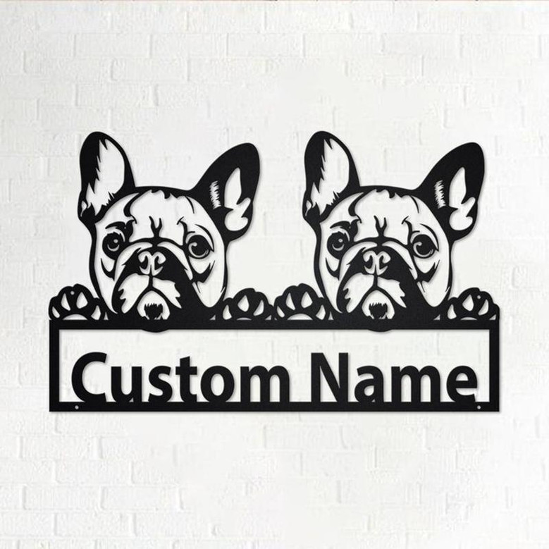 Custom Two French Bulldog Metal Wall Art, Personalized Two French Bulldog Name Sign Decoration For Room, French Bulldog Metal Home Decor