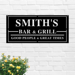 Personalized Bar & Grill Sign-Personalized Outdoor Sign-Custom Bar and Grill Sign-Personalized Metal BBQ Sign-Outdoor Kitchen Metal Signs