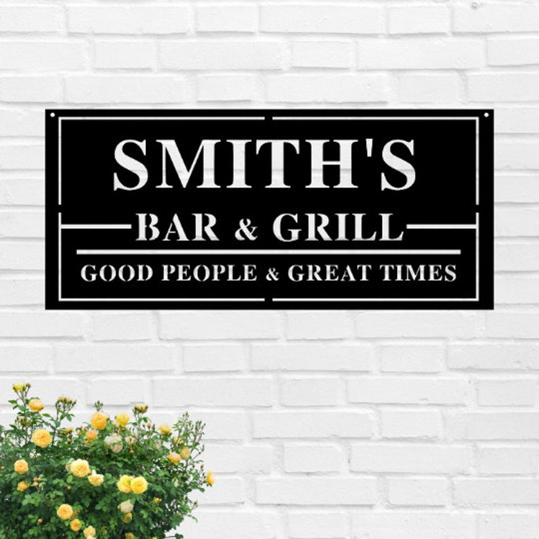 Personalized Bar & Grill Sign-Personalized Outdoor Sign-Custom Bar and Grill Sign-Personalized Metal BBQ Sign-Outdoor Kitchen Metal Signs