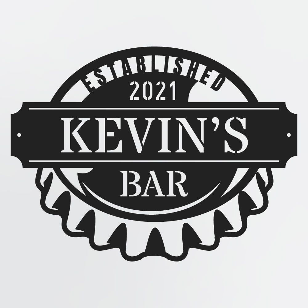 Bottle Cap Metal Wall Decor For Bar With Custom Name, Established Date, Personalized Bar Sign