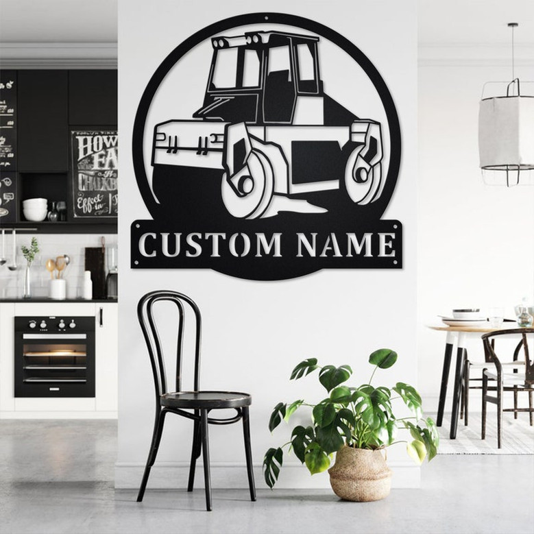 Custom Road Compactor Roller Metal Wall Art, Personalized Roller Truck Name Sign Decoration For Room, Roller Metal Home Decor, Custom Roller