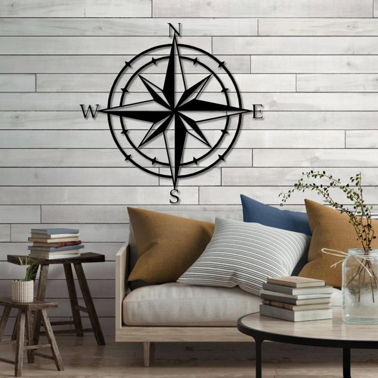 Metal Compass Rose Metal Wall Art Unique Compass Design Rustic Farmhouse Decor Metal Wall Decor Nautical Decor Beach House Decor