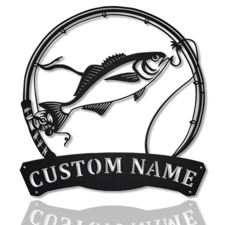 Personalized Butterfish Fishing Fish Pole Monogram Metal Sign Art, Butterfish Fishing Fish Metal Sign , Fishing Lover Sign Decoration
