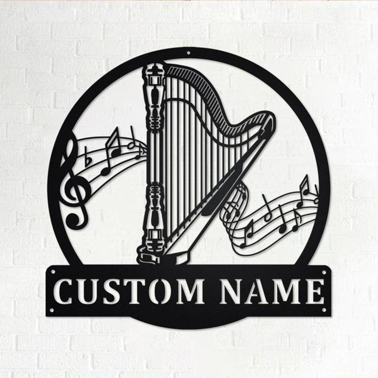 Custom Harp Musical Metal Wall Art, Personalized Harp Musical Name Sign Decoration For Room, Harp Musical Home Decor, Custom Harp Musical