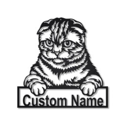 Personalized Scottish Fold Cat Metal Sign Art, Custom Scottish Fold Cat Metal Sign