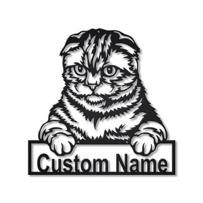 Personalized Scottish Fold Cat Metal Sign Art, Custom Scottish Fold Cat Metal Sign