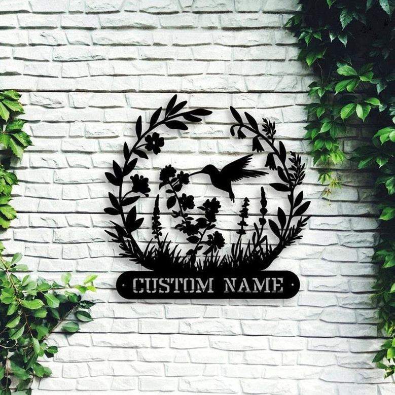 Personalized Hummingbird Flower Metal Sign, Garden Decor, Gift for Mom, Custom Name Wall Art Gardener Gift Floral Sign