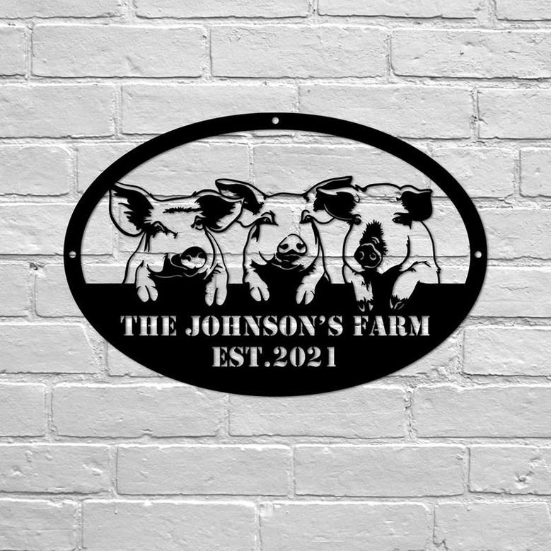 Pig Farm Metal Sign Metal Pig Farm Sign Farmhouse Decor Pot Bellied Pig Sign Family Name Sign Farmer Gift Farm Metal Art