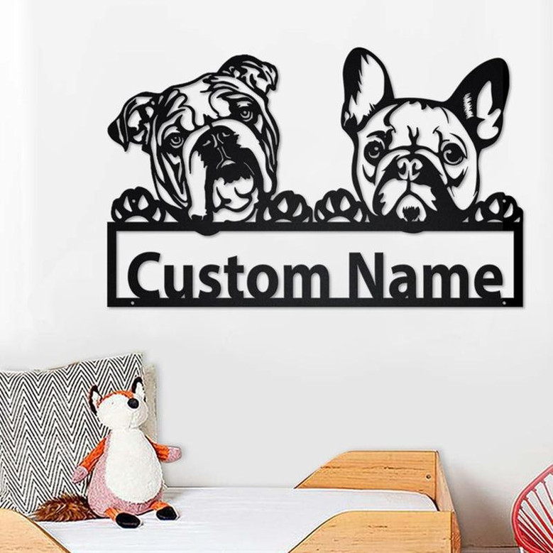Personalized French Bulldog And English Bulldog Metal Sign | Dog Metal Wall Art | Dog Metal Wall Decor | Custom French And English Bulldog