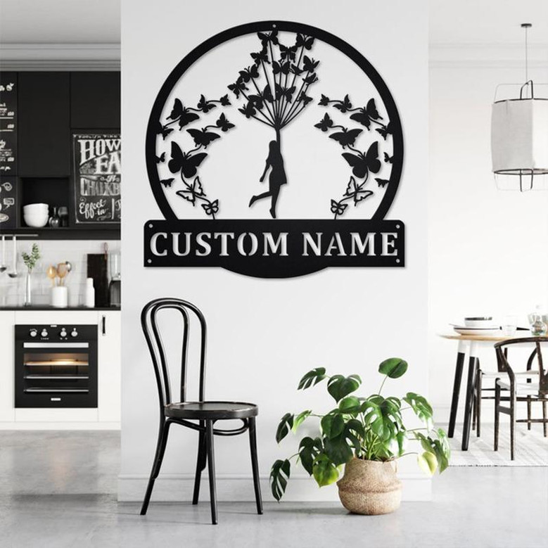 Custom Flying with Butterflies Metal Wall Art, Personalized Butterflies Name Sign Decoration For Room, Butterflies Home Decor, Butterflies