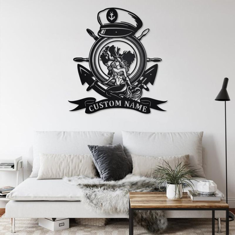 Custom Mermaid Sailor Anchor Compass Metal Wall Art, Personalized Sailor Name Sign Decoration For Room, Sailor Home Decor, Custom Sailor